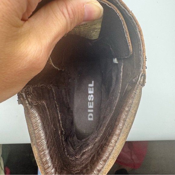 Diesel Tatradium Basket Butch Zip Brown Leather Boots Mens 12 Distressed Grunge - Picture 9 of 13